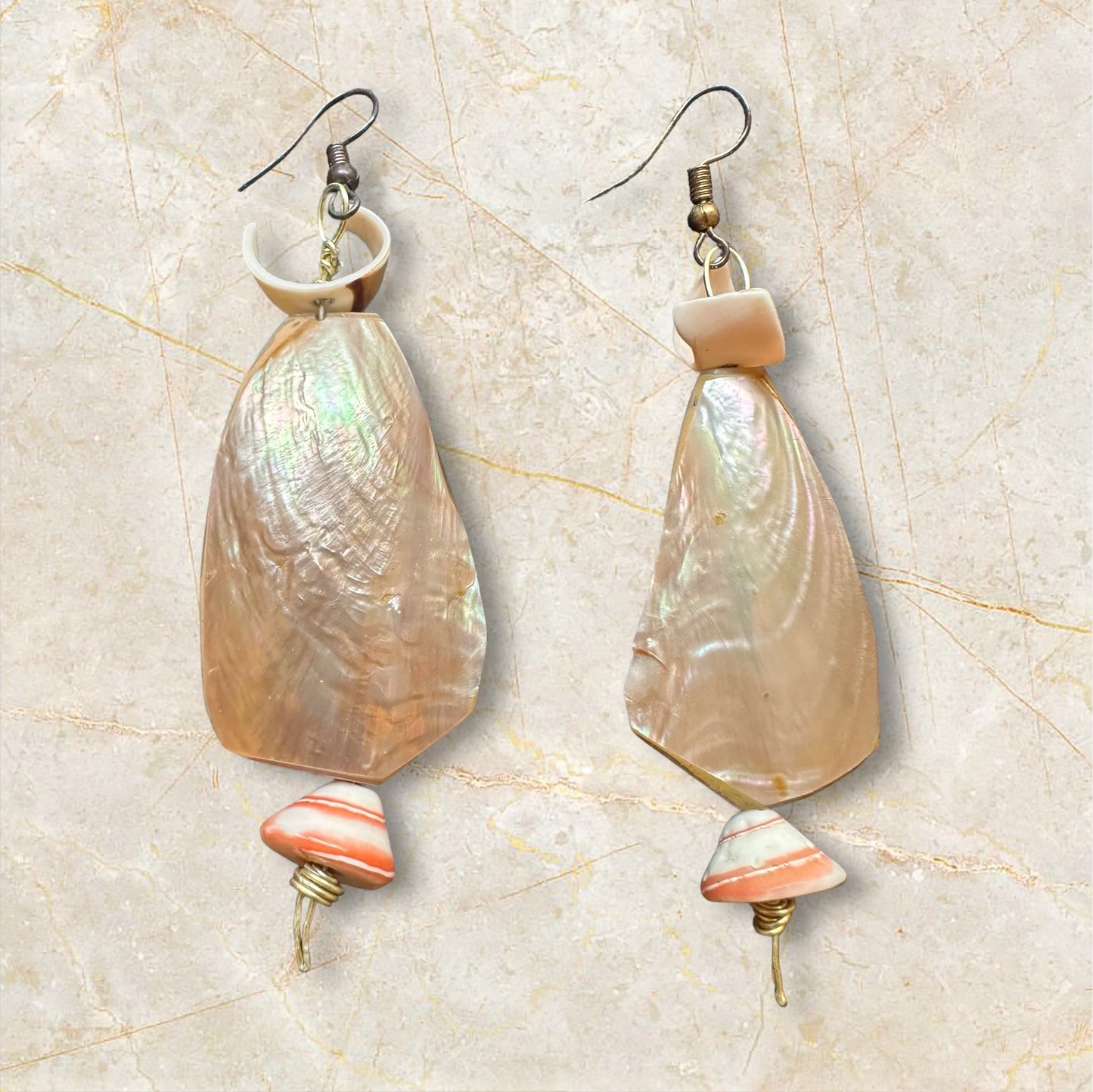 Tan & Beige Seashell Earrings