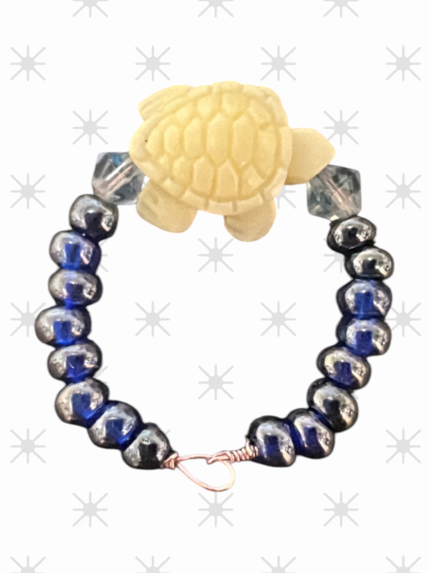 White Turtle Blue Ring