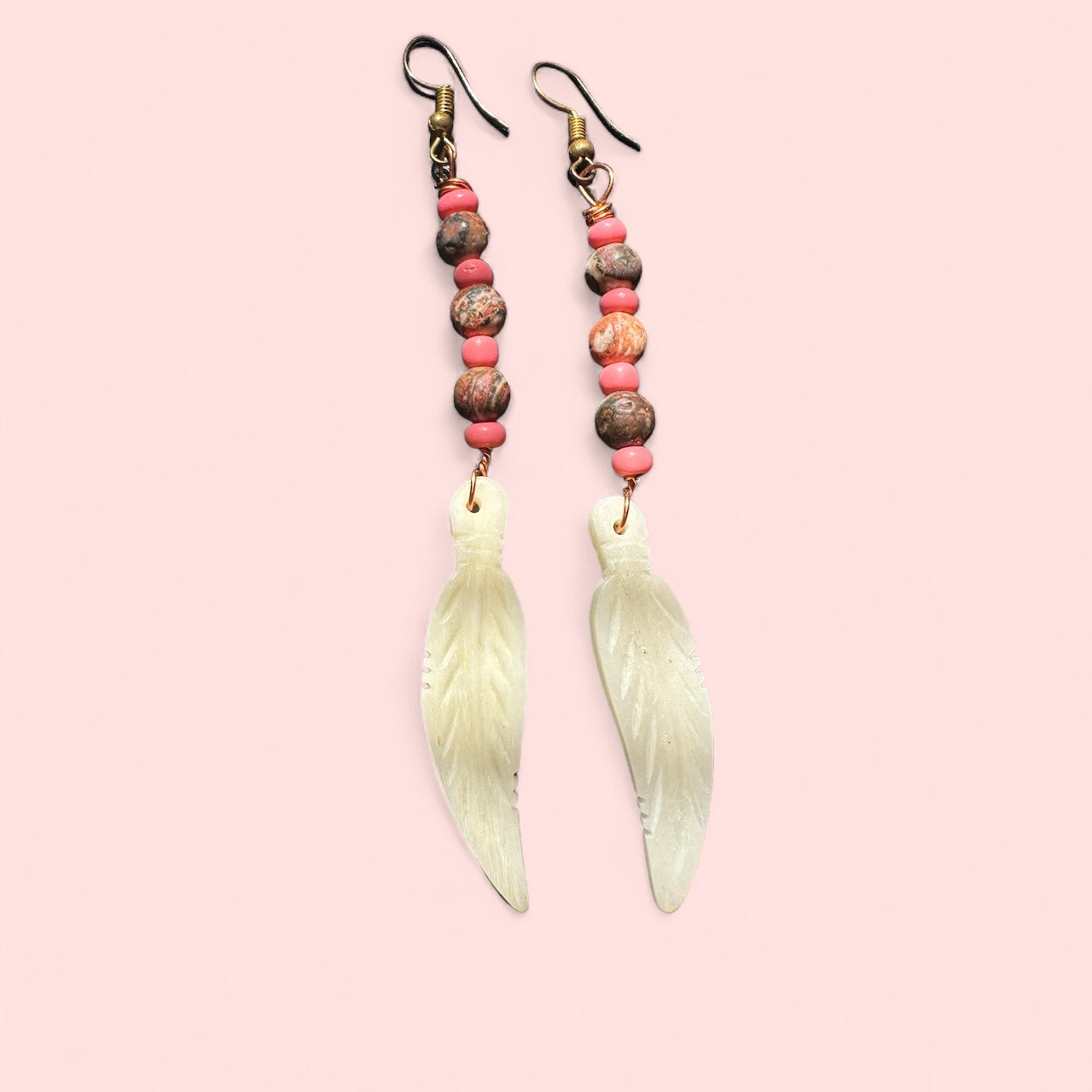 Pink and Brown Feather Earrings