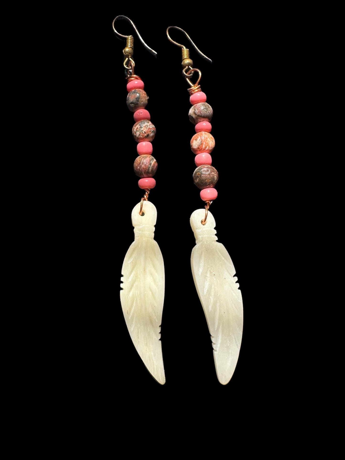 Pink and Brown Feather Earrings