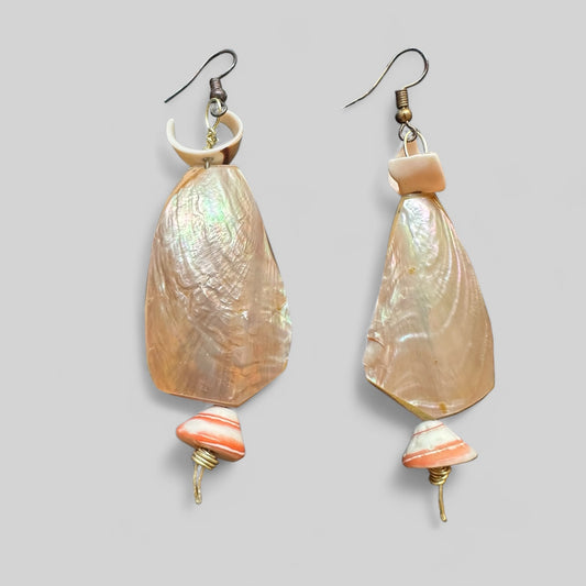 Tan & Beige Seashell Earrings