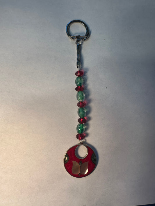 Red and Green Butterfly Abalone Keychain