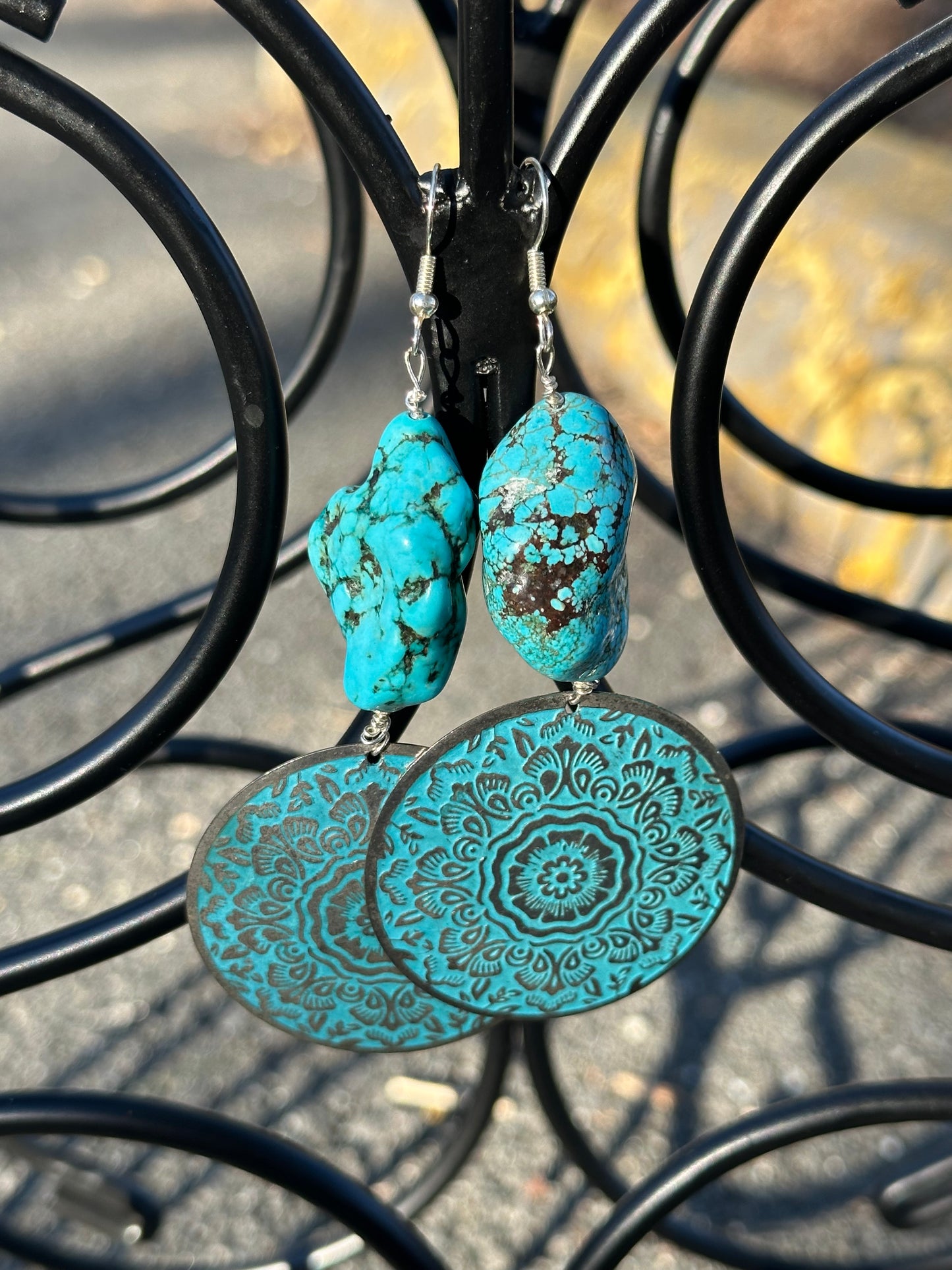 Turquoise & Decorative Disk Earrings
