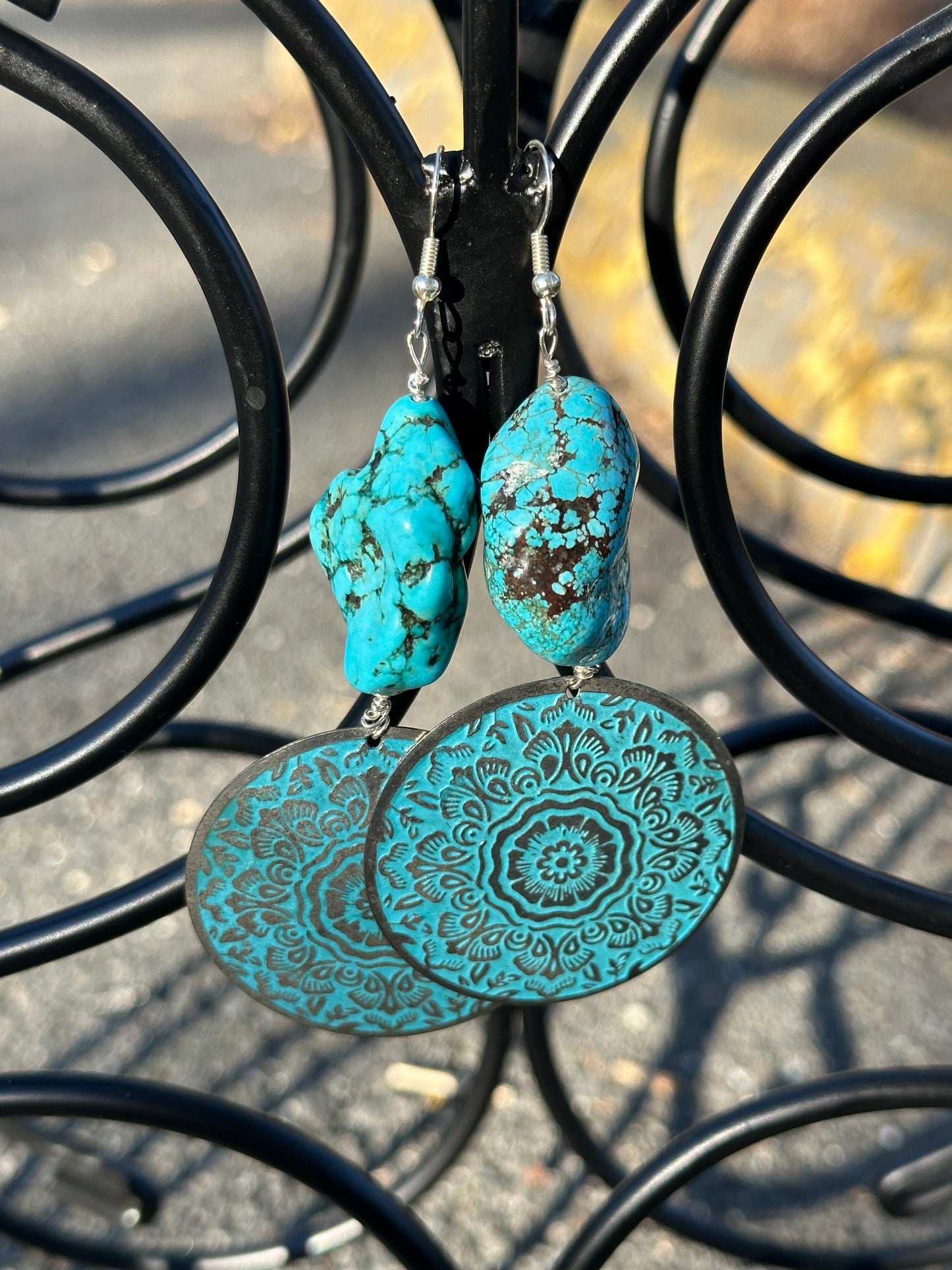 Turquoise & Decorative Disk Earrings