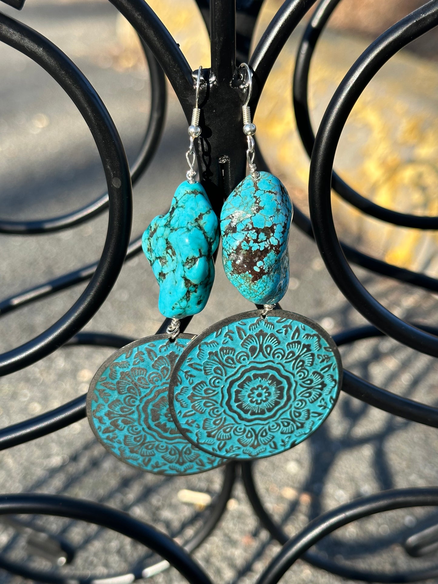 Turquoise & Decorative Disk Earrings