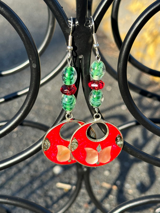 Red and Green Butterfly Abalone Earrings