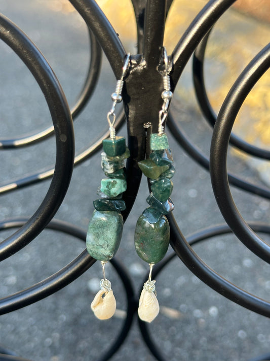 Moss Agate & Shell Earrings
