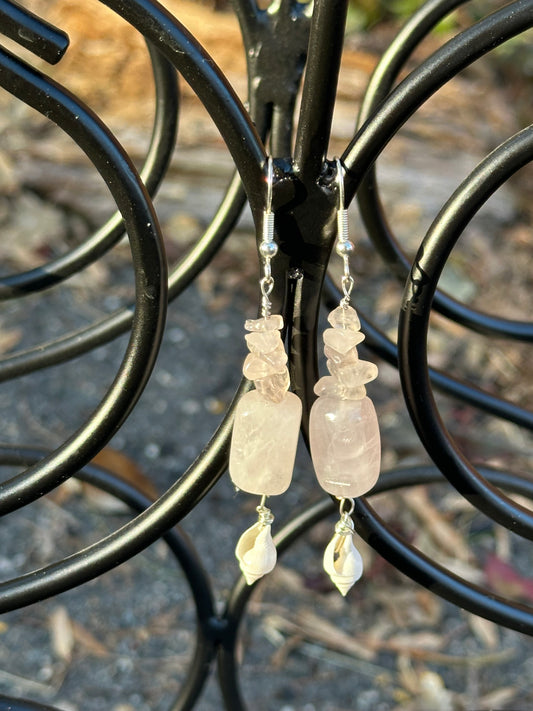 Rose Quartz & Shell Earrings