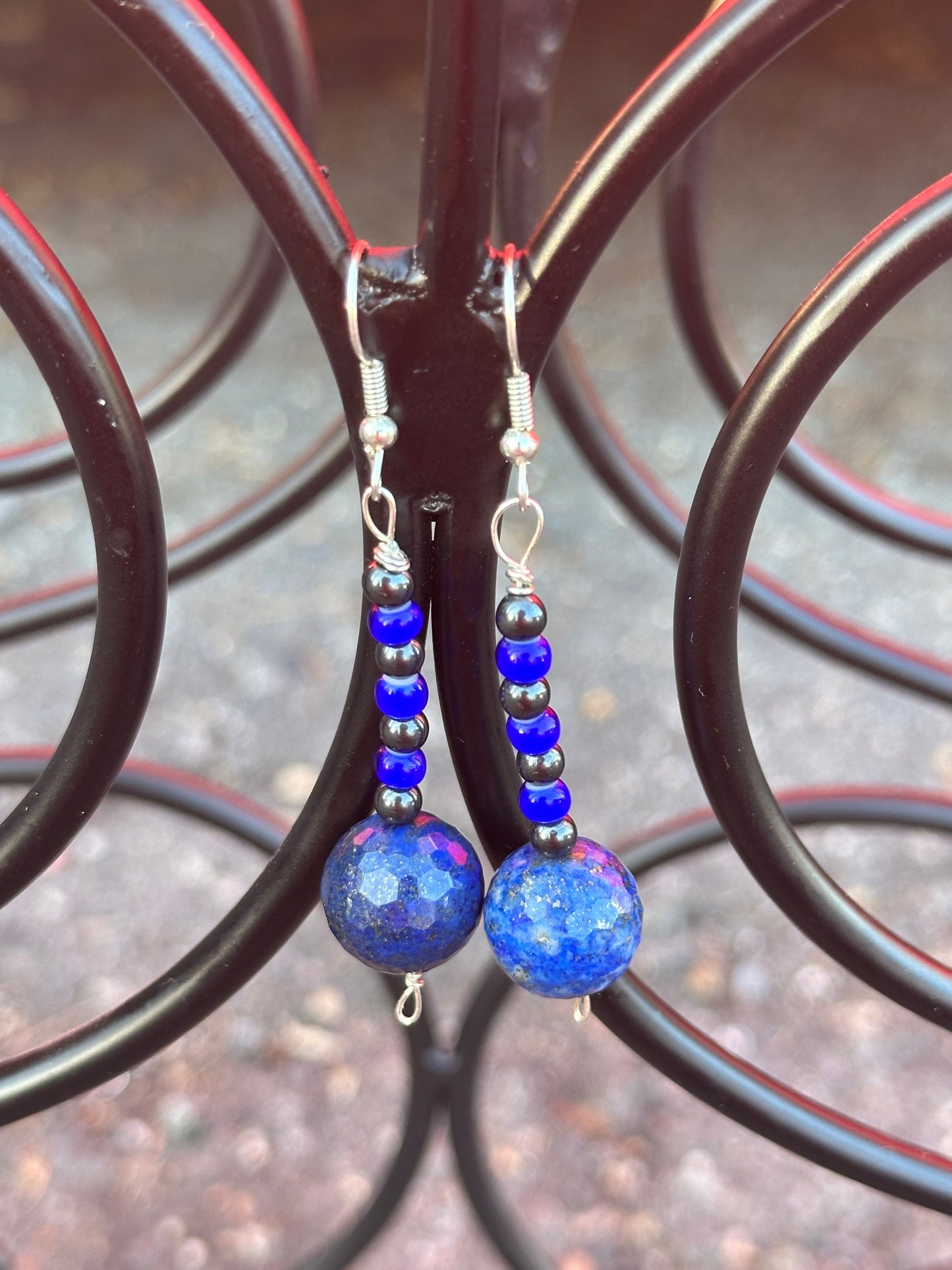 Lapis, Hematite & Blue Bead Earrings