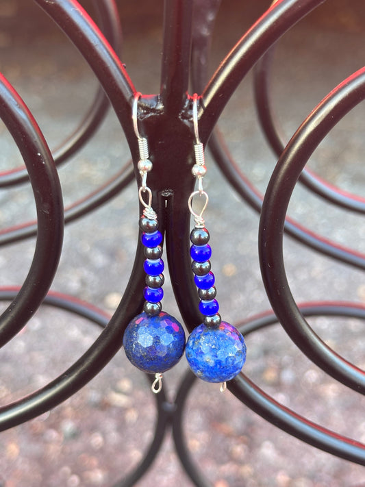 Lapis, Hematite & Blue Bead Earrings