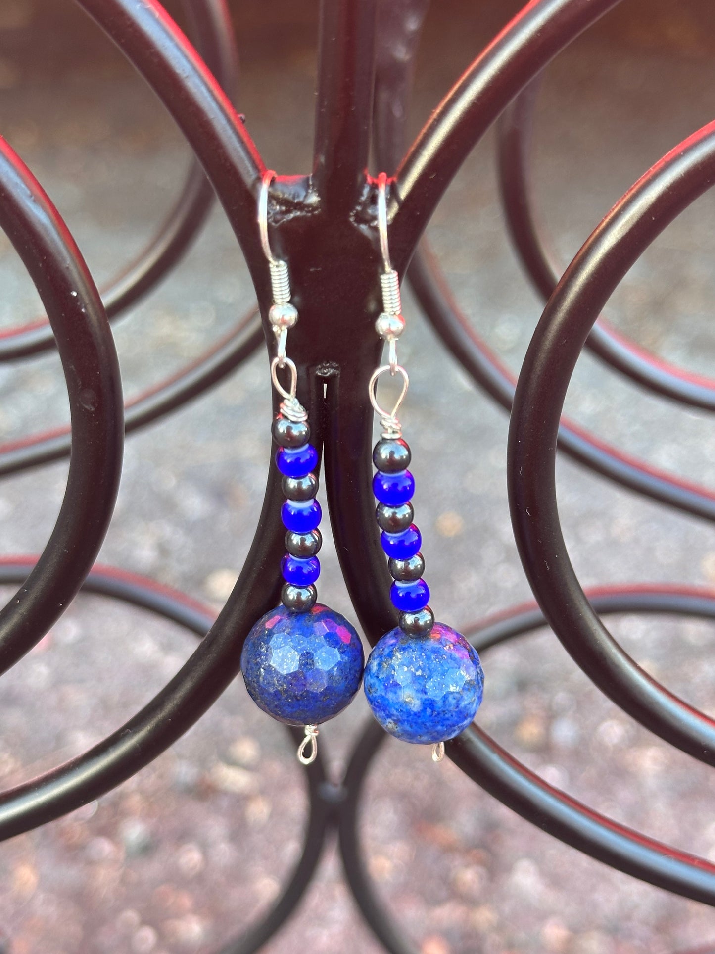 Lapis, Hematite & Blue Bead Earrings