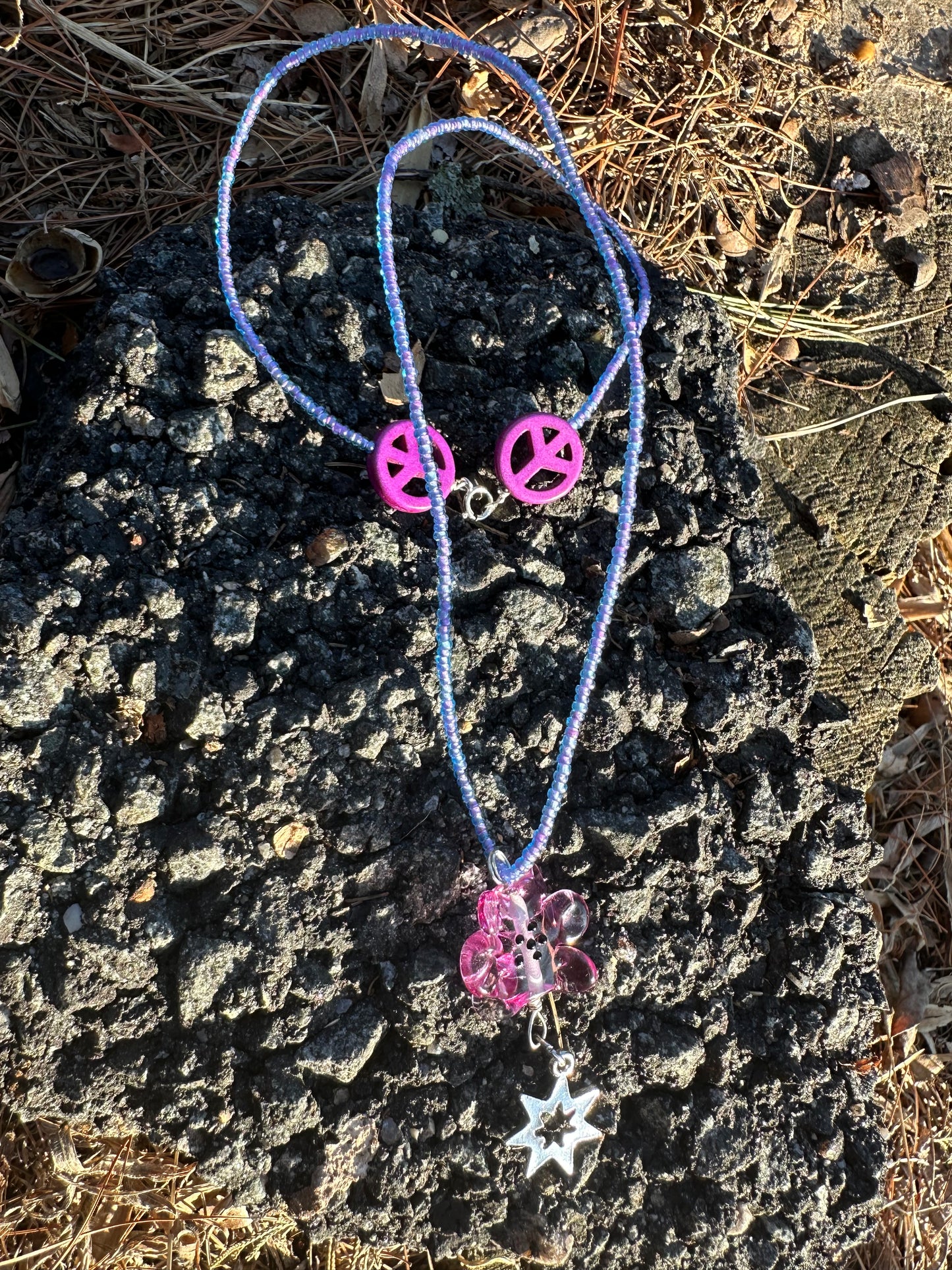 Purple Peace & Whimsical Star Necklace