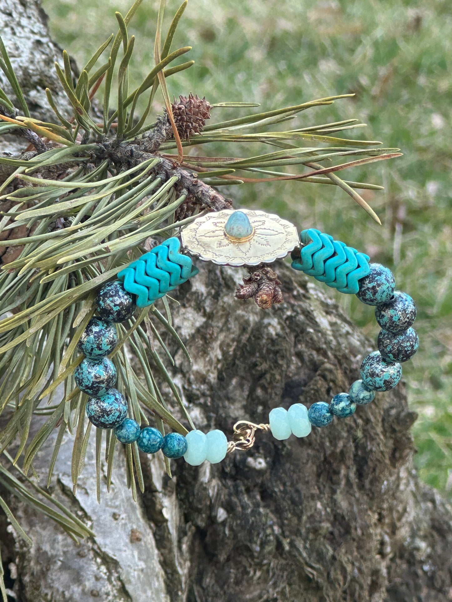 Gold and Blue Boho Bracelet