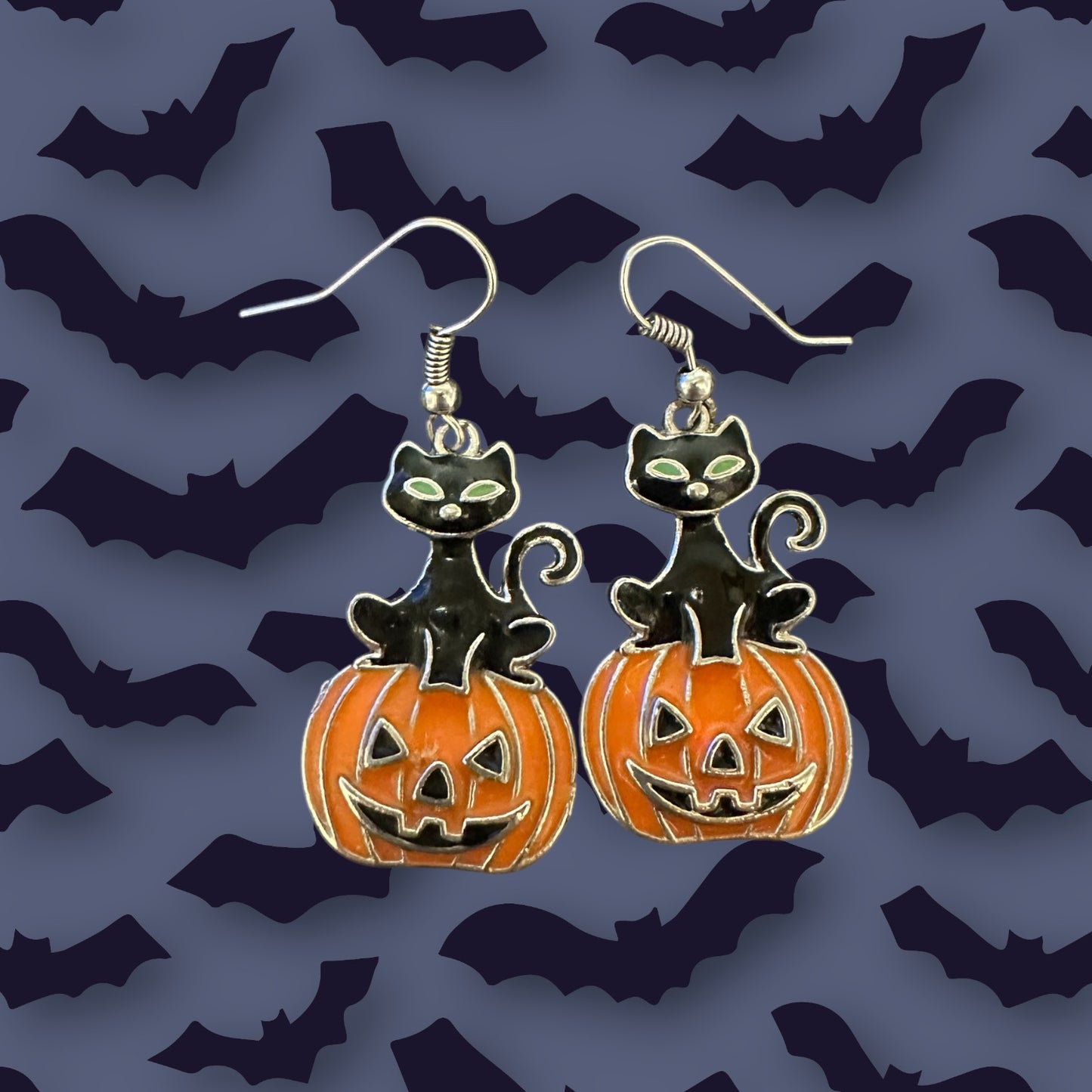 Black Cat on Jack-O-Lantern Earrings