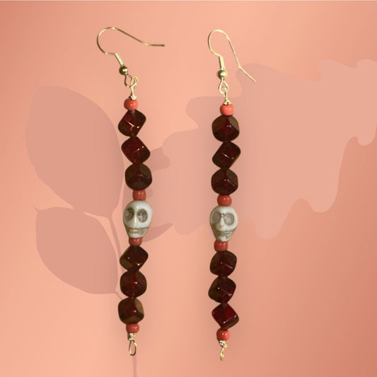 Garnet & Skull Earrings