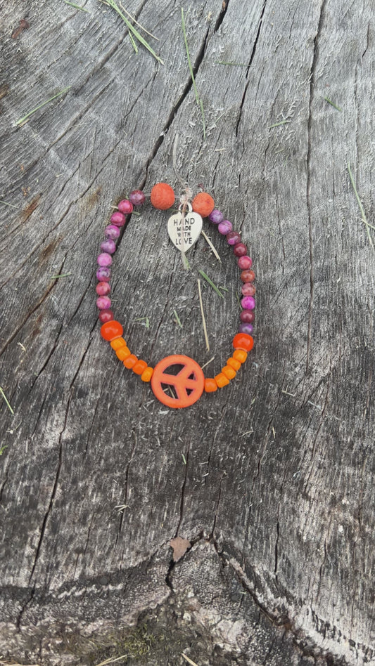 Cornellian Heart and Peace Sign Bracelet