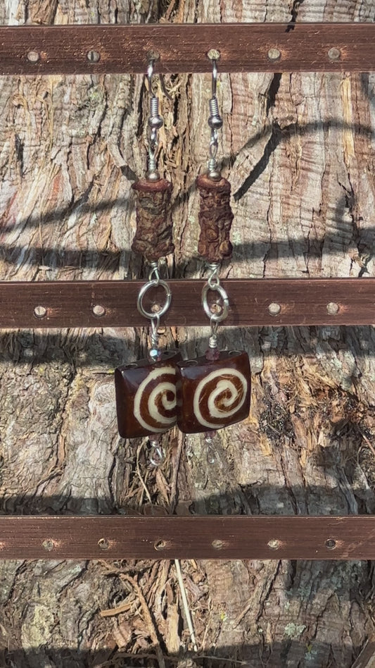 Swirls and Tree Bark Earrings