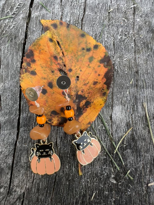 Cornellian, Cat & Pumpkin Earrings