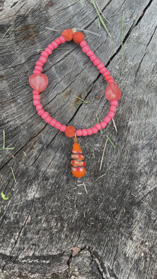 Cornellian Heart and Orange Seed Bracelet