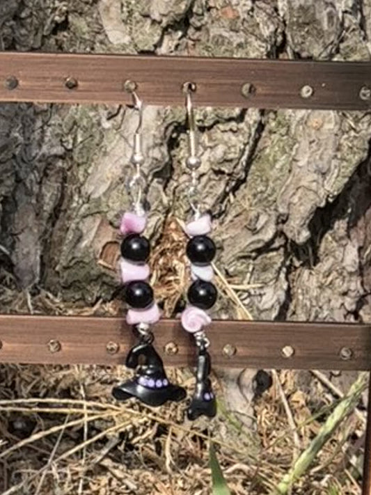 Purple and Black Witch Hat Earrings
